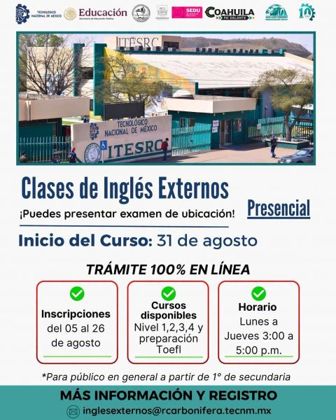 OFRECE EL ITESRC CURSOS DE INGLÉS PARA EXTERNOS