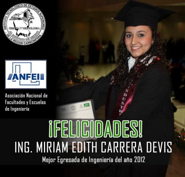 Mejor Egresada de la carrera de Ingeniería Industrial del ITESRC